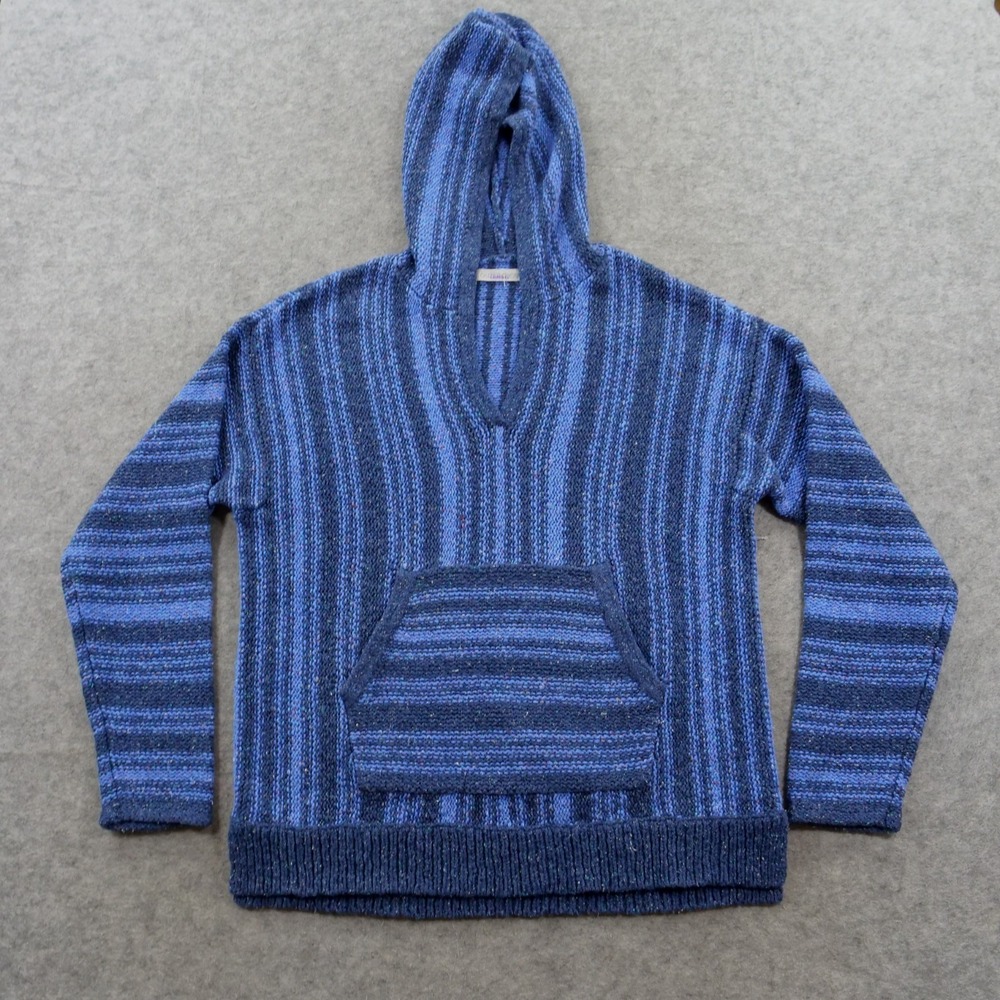 Outerknown Sweater Hoodie Men Medium Blue Knit Pullover Baja Linen Organic Cotto